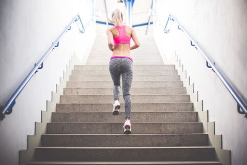Running up the stairs is a great way to get rid of extra pounds. 